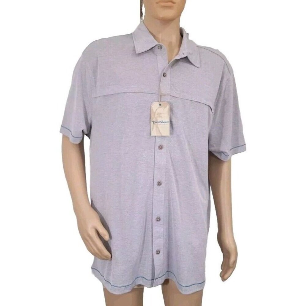 Caribbean Men's Shirt Size XL Tan Beige Short Sleeve Button Up NWT 36